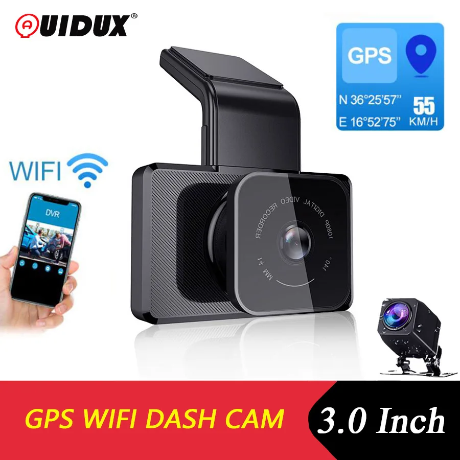 QUIDUX 3 0 дюймов WI FI Видеорегистраторы для автомобилей Камера dashcam Скорость N GPS