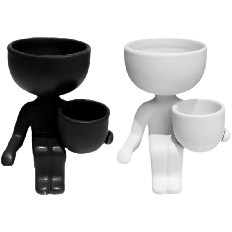 

2 Pack Ceramic Flower Pots Cute Decorative Creative Humanoid Small Mini Desktop Decoration Ceramic Succulent Flower Pots-ABUX