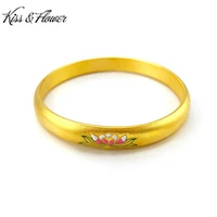 kissflower br31 fine jewelry wholesale fashion woman girl birthday wedding gift exquisite lotus round 24kt gold bracelet bangle