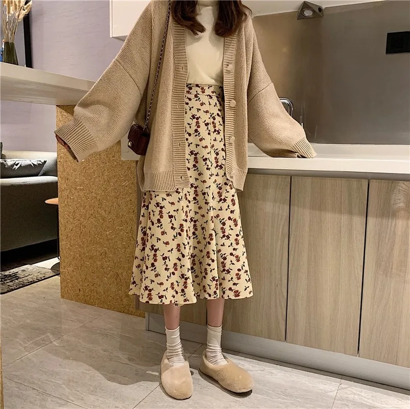 Gaganight винтажная бархатная Цветочная Женская длинная юбка плиссированная