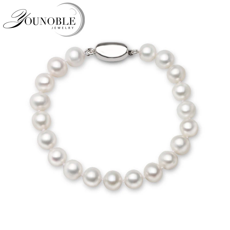 Real Natural Freshwater Round Pearl Bracelet For Women Gift,White Wedding Pearl Bracelet Anniversary Gift