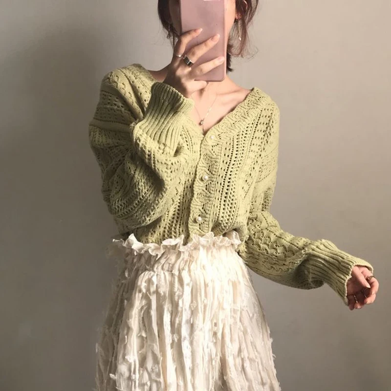 Винтажный пикантный кардиган YAMDI с вырезами Женский шикарный свитер сезон