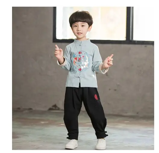 Детский Китайский традиционный костюм Тан комплект одежды из 2 предметов для