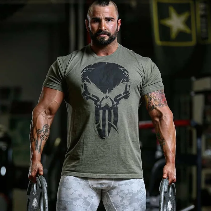 

Muscular tough guy brothers sports T-shirt men's summer running equipment training loose fitness short sleeves