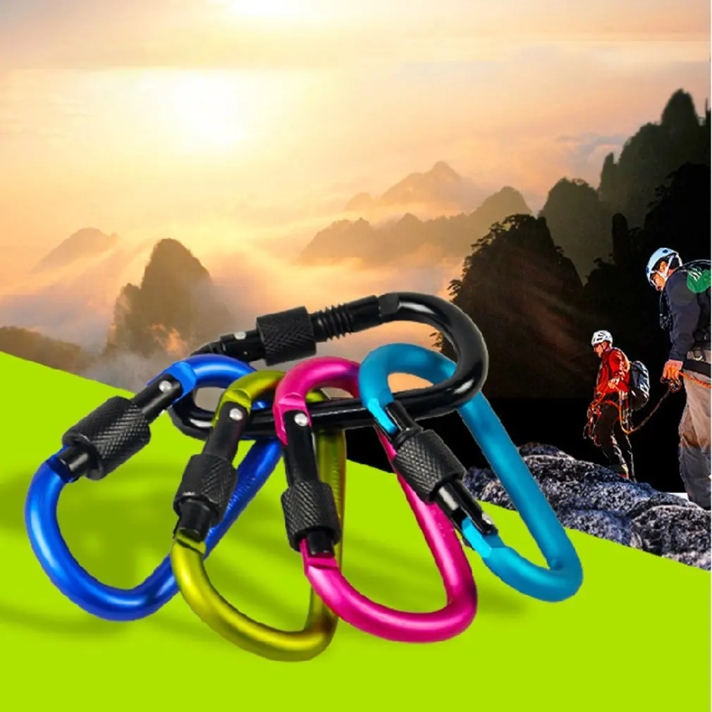 

Durable Aluminum Alloy Carabiner Clasps D Shape Keychain Snap Clip Carabiner Hiking Buckle Split Spring Hook