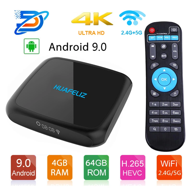 Huafeliz Новый U9 Смарт Android TV box 4K 9 0 RK3318 4 Гб 64 HDMI USB 3 2 ГГц 5 WIFI 3D медиаплеер PK x99 tv RK3399 |