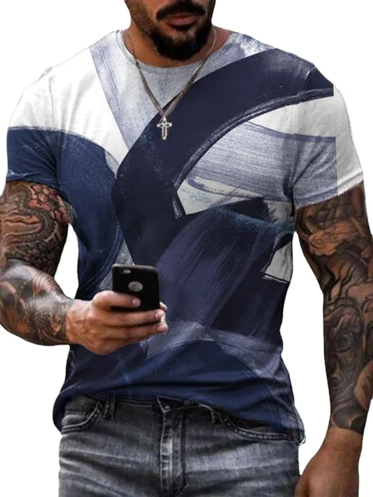 

2021 new men's casual round neck short sleeve digital printing slim fitting Pullover men's T-shirt
