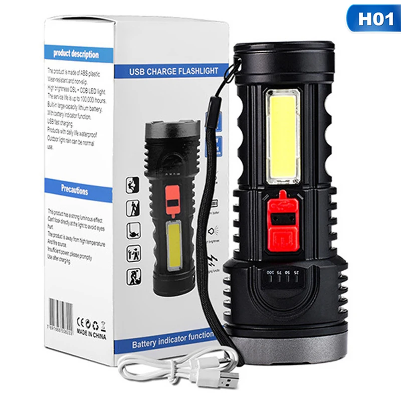 

Outdoor glare flashlight usb rechargeable led Torch with side light fishing light multi-function portable lamp power display LED