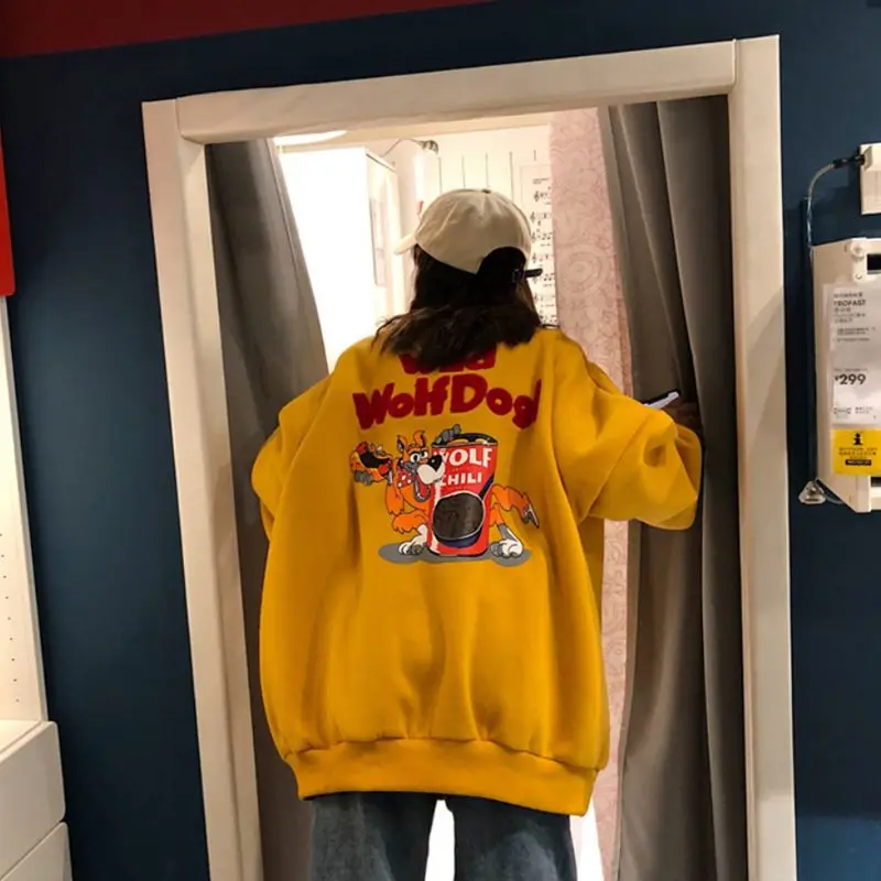 

Hoodless round neck sweater women's tide spring and autumn plus velvet thickening Korean students simple loose mid-length lo