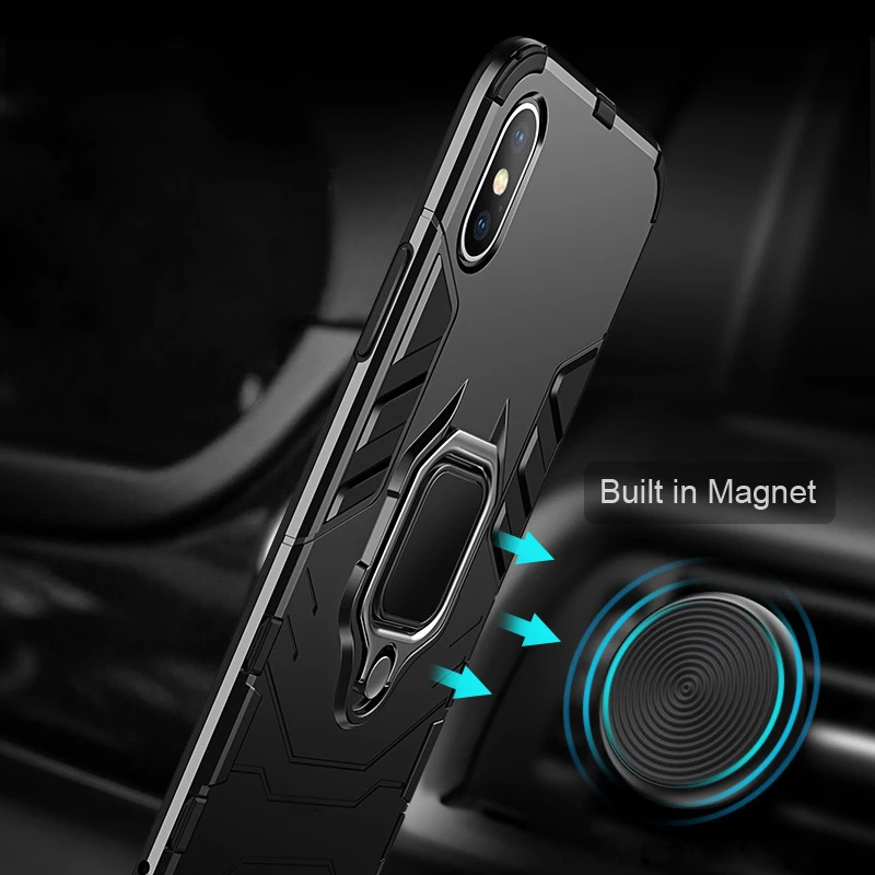 Защитный чехол с кольцом на палец для Huawei Honor 10 Lite 8X Note View ударопрочный подставкой