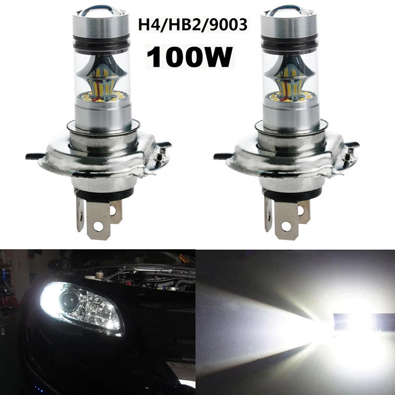 

2 шт., автомобисветодиодный светодиодные лампы H4, 100 Вт, 7500 К, 360 градусов