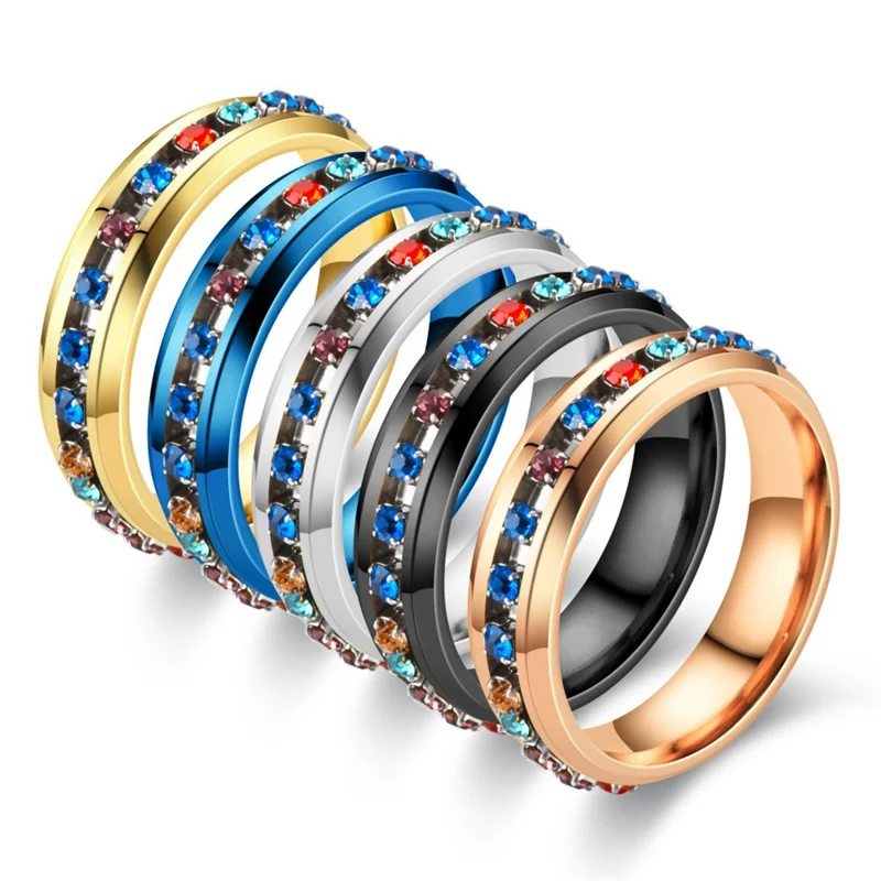 

Rotatable Colorful Rhinestone Spinner Ring Anxiety Fidget Calm And Relieve Stress Fashion Best Friend Trendy Jewelry Gift 2022