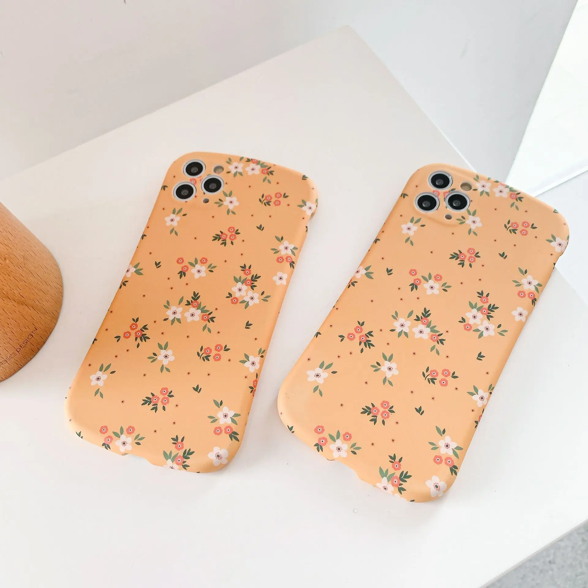 

CASEIER Liquid Silicone Phone Case For iPhone 12 11 Pro Max Mini X XS XR 7 8 Plus Retro Floral Orange Flower Skin Feel Covers