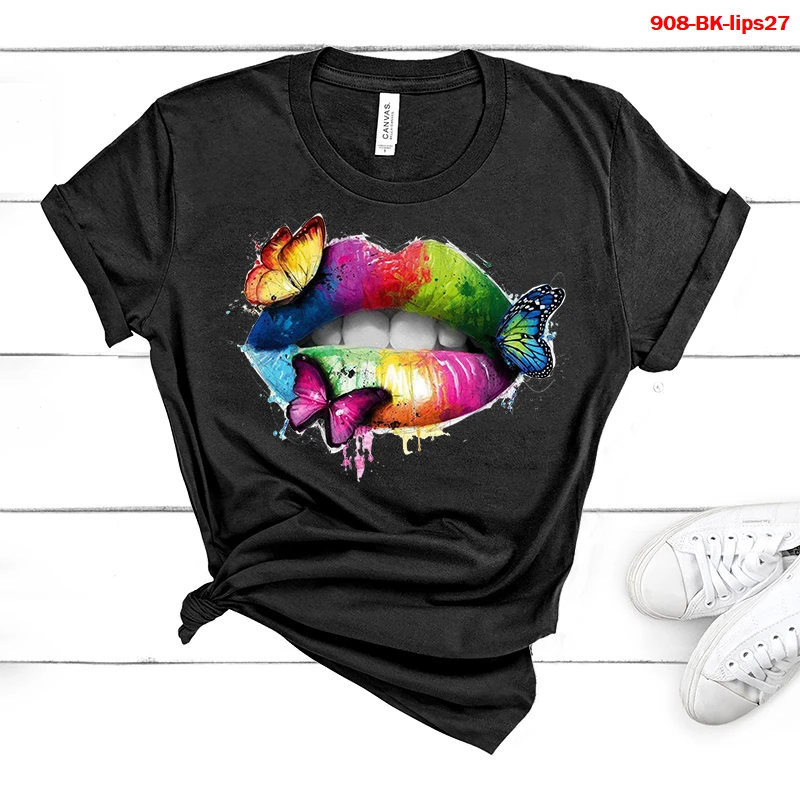

Harajuku Lips Print Plus Size Tshirts Women Clothing Short-sleeve Streetwear T-shirt O Neck Oversized T-shirt Sexy Lips T Shirt