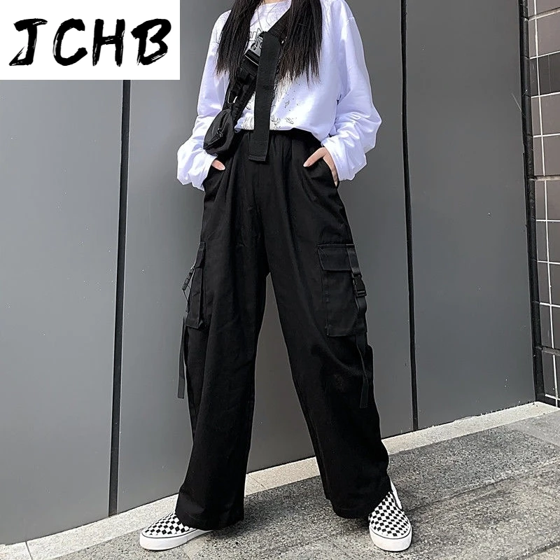 

2021 S-3xl Plus Size Long Pants Women Casual High Waist Cargo Pants Women Loose Solid Black Trousers Pockets Elastic Waist Botto