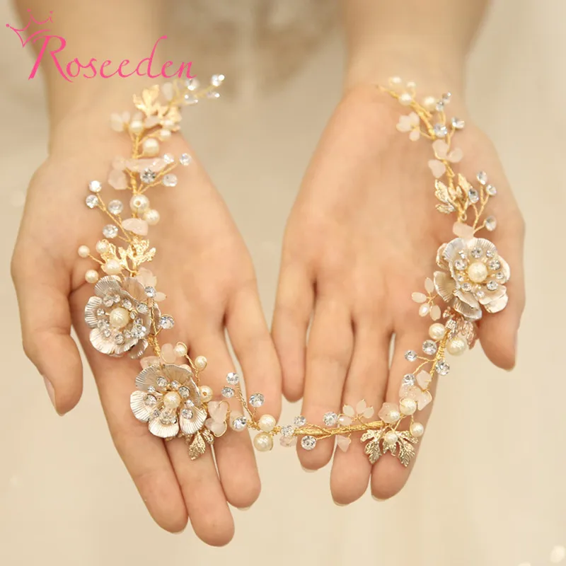 

Bohemian Bride Headbands wedding hair accessories Crystal Hairband Gold color Bridal Hair Vine Headpiece RE3802