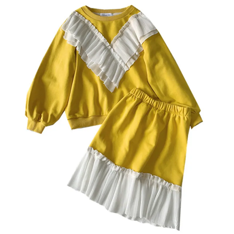 Пуловер с рюшами для девочек от 2 до 12 лет свитер расклешенными юбками комплект из