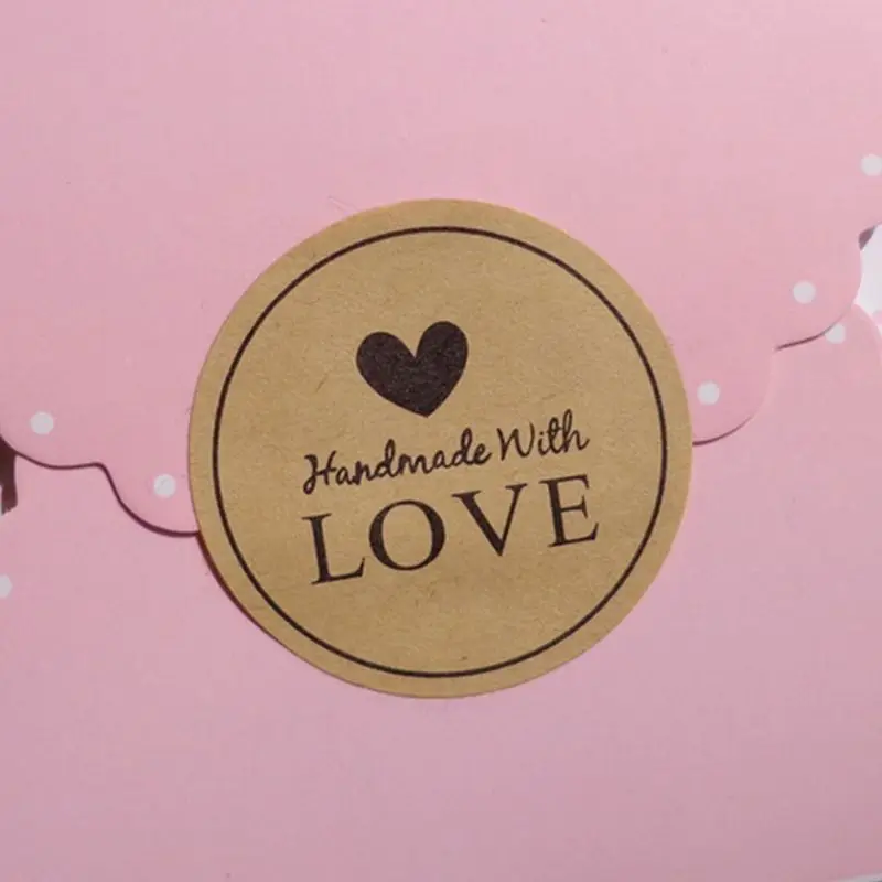 

449C 120pcs Handmade With Love Heart Sticker DIY 38mm Sealing Labels For Box Gift Packing Kraft Cooking DIY Tags