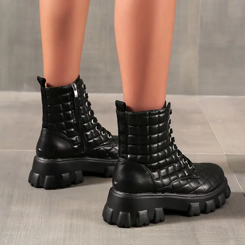 

Женские ботильоны из искусственной кожи, черные или коричневые уличные ботинки на толстой платформе, с круглым носком, на молнии, для зимы и ...