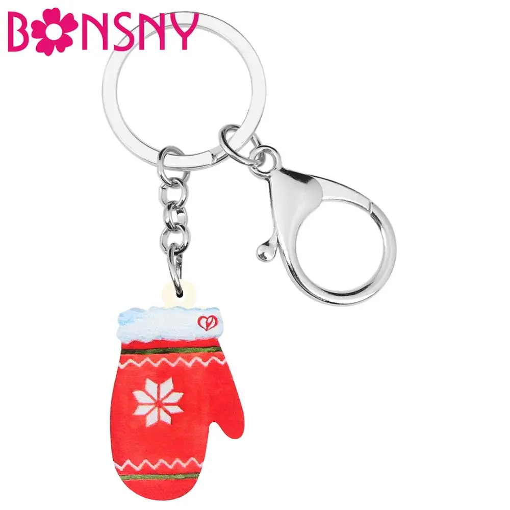

Bonsny Acrylic Christmas Snowflake Gloves Key chains Key Rings Bag Car Purse Decoration Keychains For Women Girls Gift Accessory