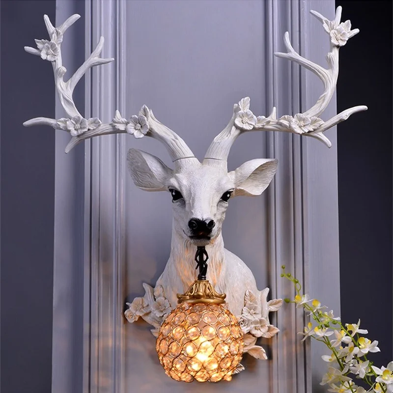 

Vintage Luxury Resin Deer Lamp Animal Shade LED Wall Lamp Modern Decor Kitchen Wall Light Bedroom Indoor Lighting Wall Sconce