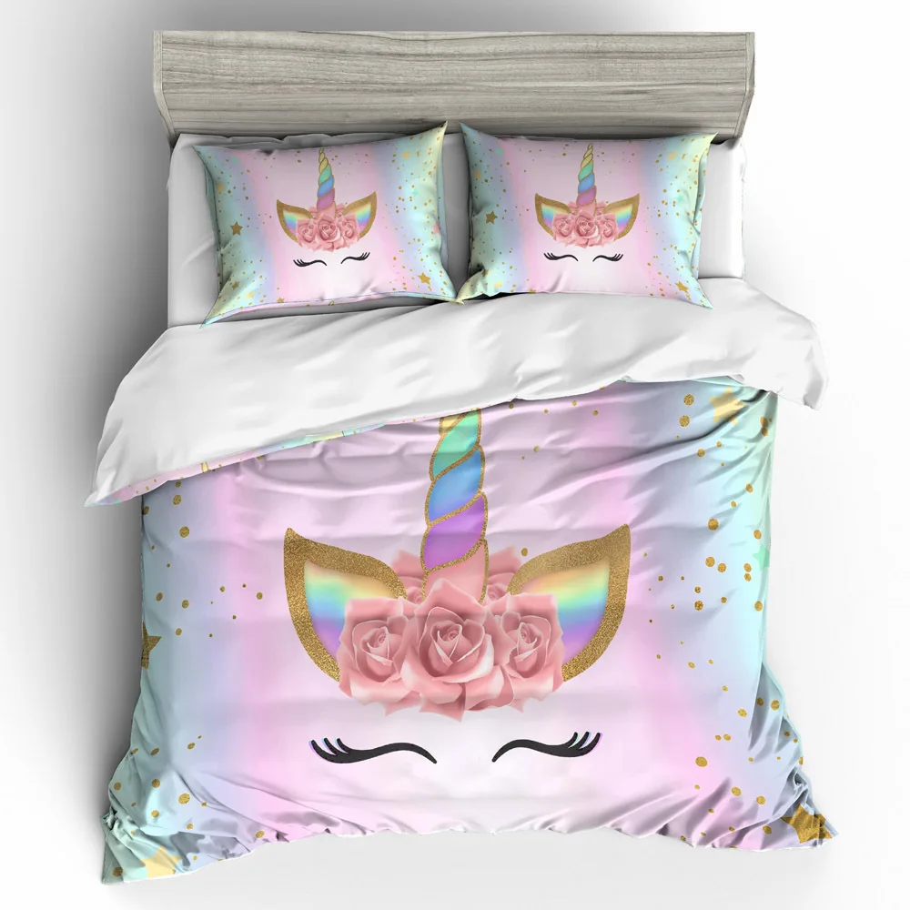 

3D Colorful Unicorn Printed Duvet Cover Set 2/3pcs Single Queen King Bedclothes Bed Linen Bedding Sets No sheet Dropship