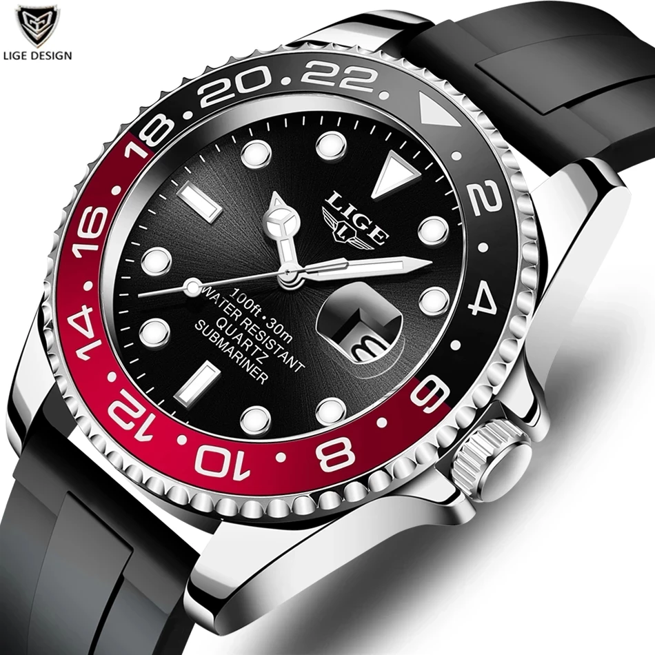 

2021 New LIGE Mens Watches Fashion Business Waterproof Quartz Wrist Watch Men Top Brand Luxury Silicone ligh Sport Clock Male