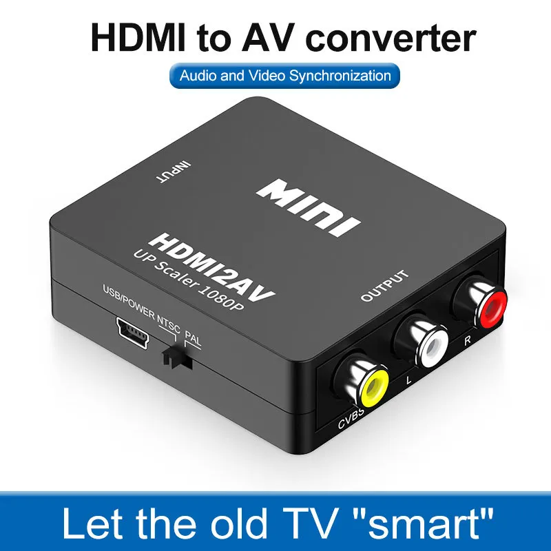 

HDMI TO AV Scaler Adapter HD 1080P Video Composite Converter Box HDMI to RCA AV/CVSB L/R Video Mini HDMI2AV Support NTSC PAL