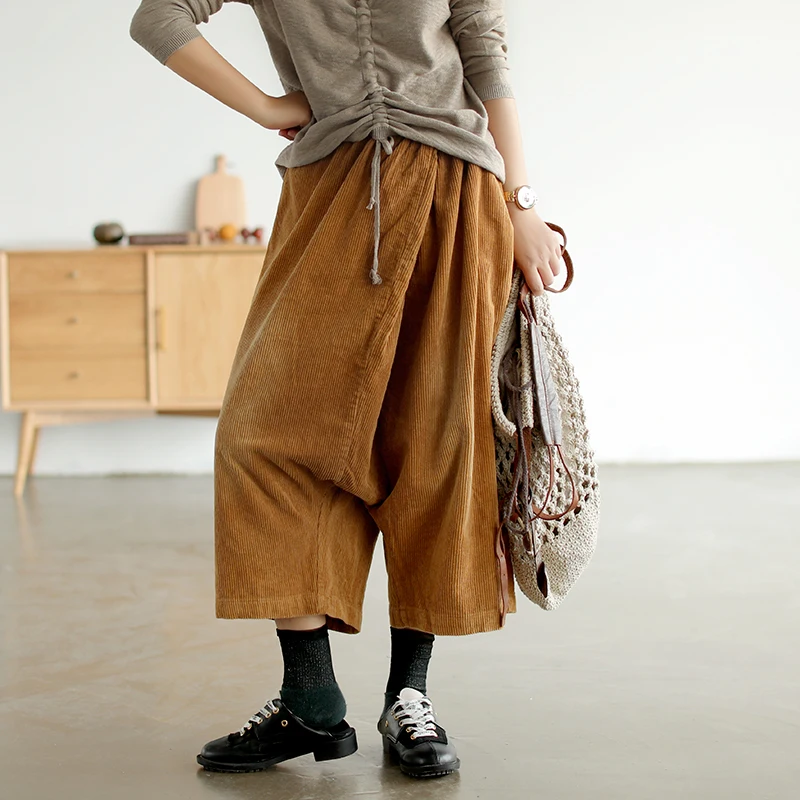 Осенние женские брюки большого размера Свободные повседневные вельветовые