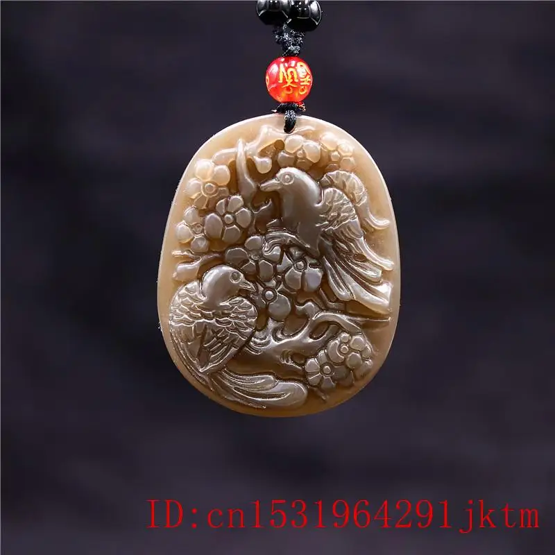 

Brown Jade Bird Pendant Amulet Necklace Gifts Women Charm Jewelry Fashion Jadeite Natural Flower for Carved Chinese