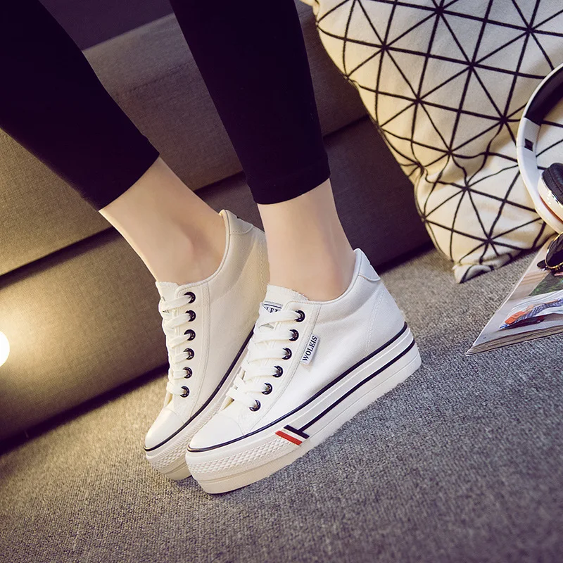 Женская обувь 2020 г. Весенне осенняя новая парусиновая увеличивающая рост 6 см