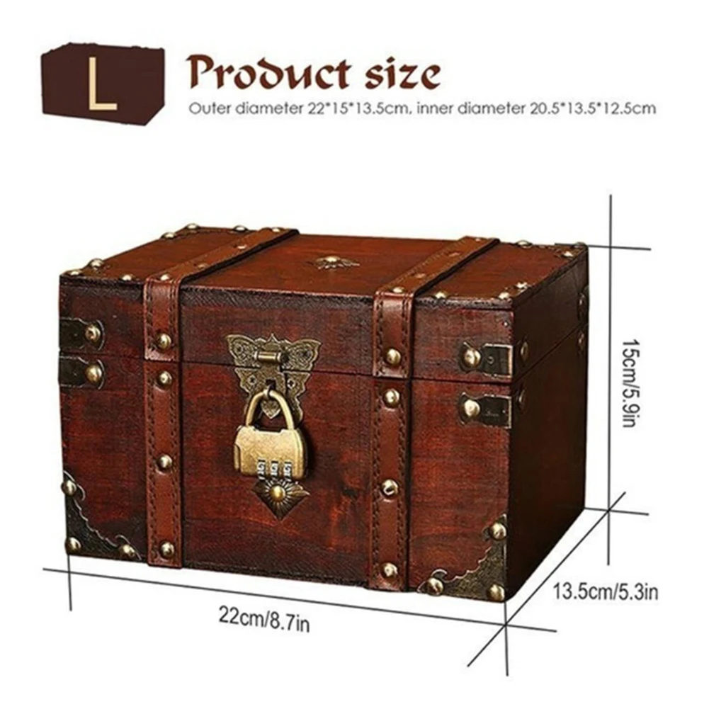 Vintage Treasure Chest Wooden Jewelry Trinket Storage Box Case Holder with Lock images - 6