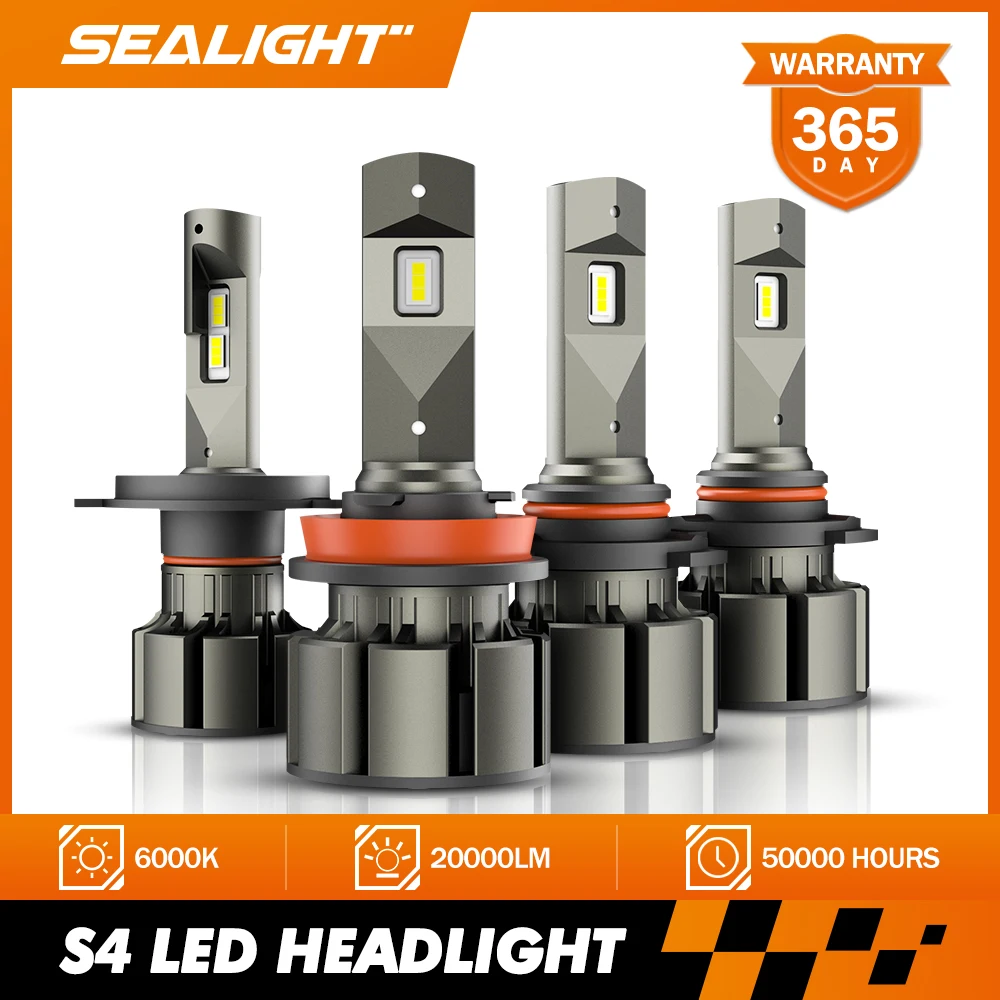 SEALIGHT S4 LED Headlight H11 2pcs 20000LM 6000K 12V 100W H4 H7 9005 9006 H8 H9 H16 HB2 HB3 HB4 9003 Hi/Lo Beam Car Light Bulbs