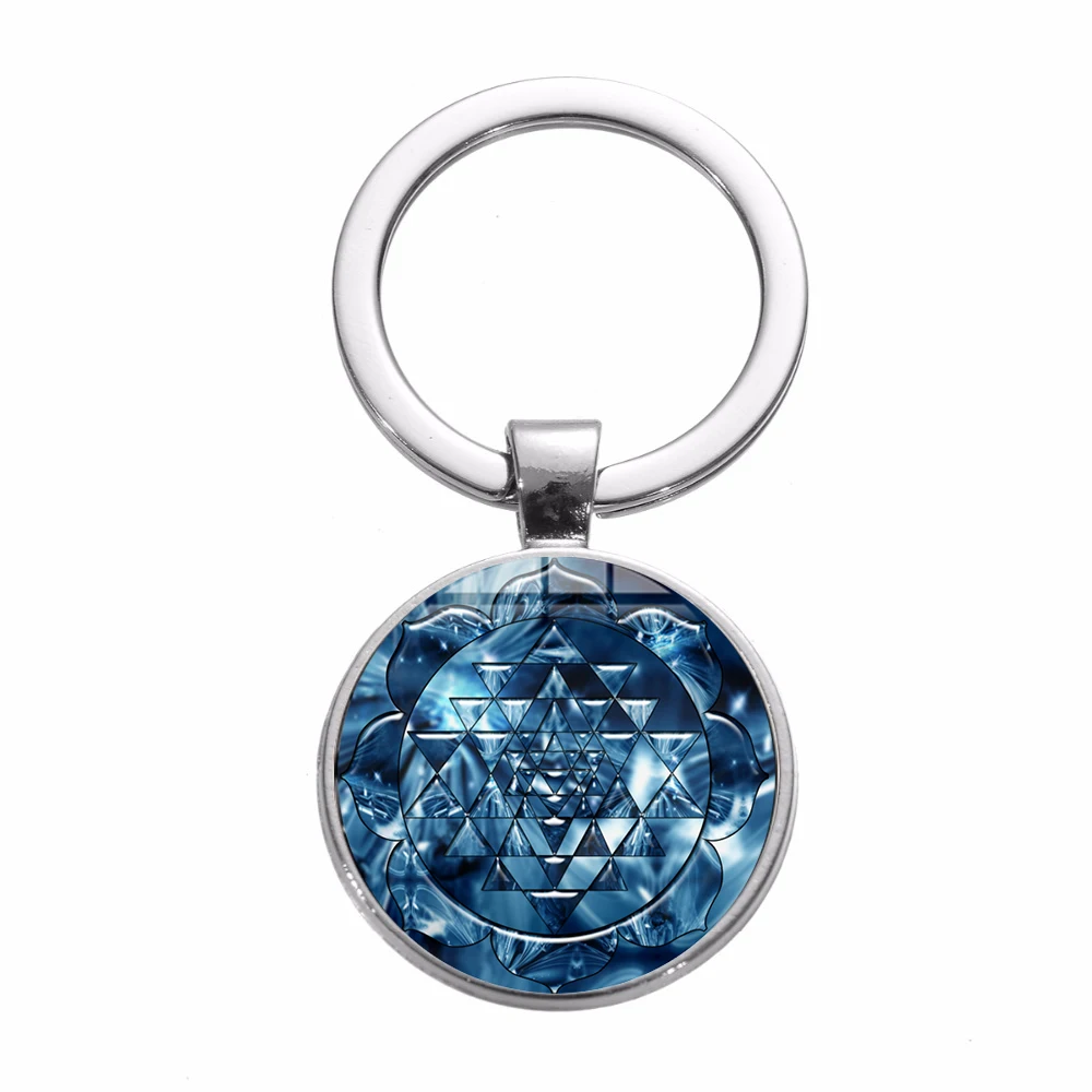 2019 New Design Sri Yantra Charm Keychain Sacred Geometry Chakra Spiritual Art Patterns Glass Dome Key Chain for Buddhist | Украшения и