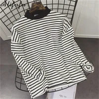 t shirts women striped loose simple all match korean style leisure daily trendy soft t shirt womens high quality retro tees new