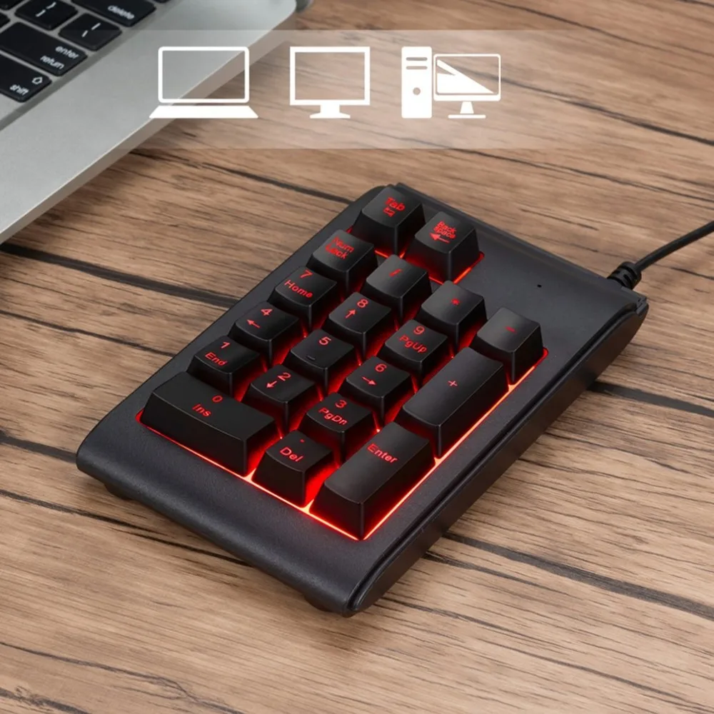 Usb-проводная цифровая клавиатура с 19 клавишами, мини-портативная Водонепроницаемая трехцветный светодиод, Подсветка клавиатуры для компьютера, ноутбука, ПК