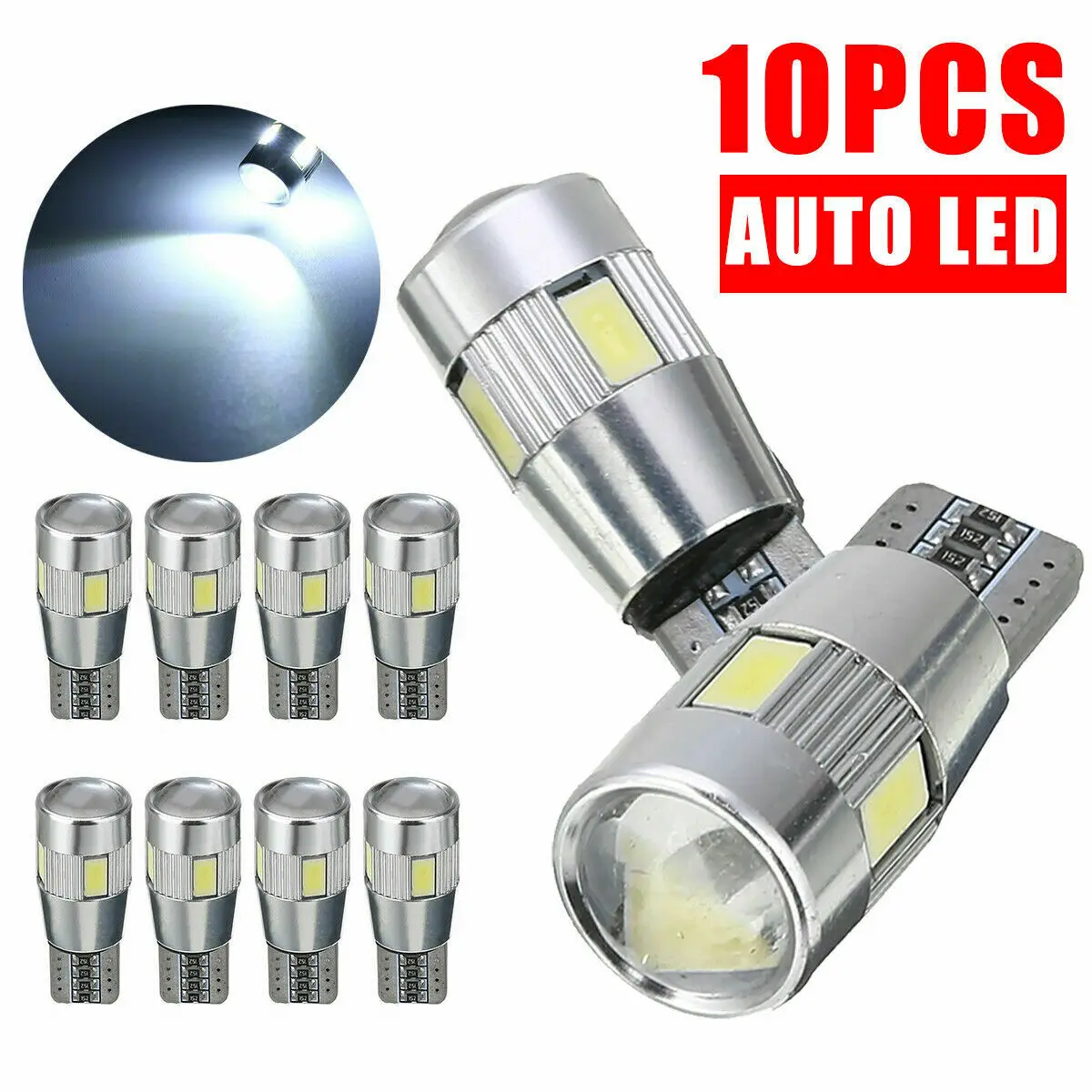 

HAOLIDE 10pcs CANBUS ERROR FREE 5630 Projector Lens T10 6SMD LED Bulbs W5W 194 168 White