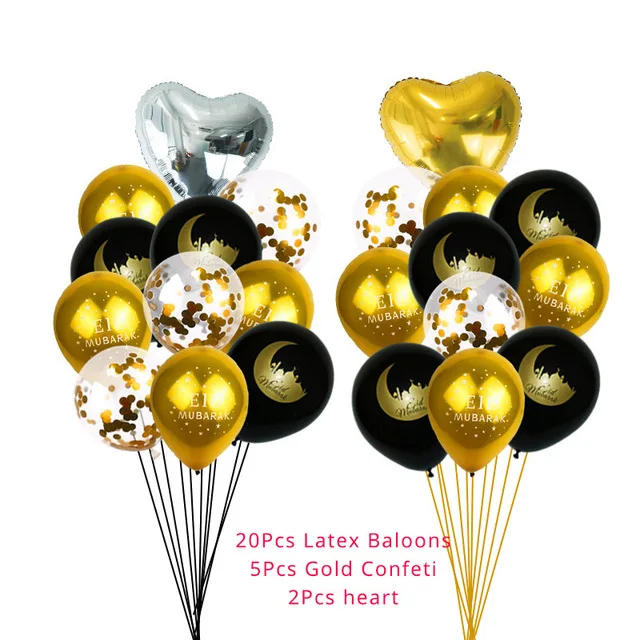 27pcs Balloons Золото Рамадан Карим украшения ИД Мубарак баннер и воздушные шары ИД Рамадан вечерние украшения Ид аль-Фитр Рамадан украшение Мубарак - Цвет: 27pcs Balloons