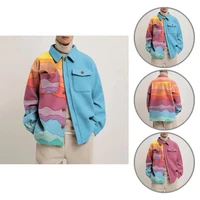 single breasted all match turn down collar printed long loose jacket men costume buttoned jacket for student