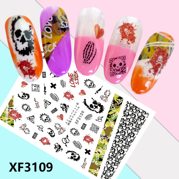 XF3109 Хэллоуин моделей! Лак для ногтей задний клей дизайн ногтей стикер для украшения ногтей - Цвет: XF3109