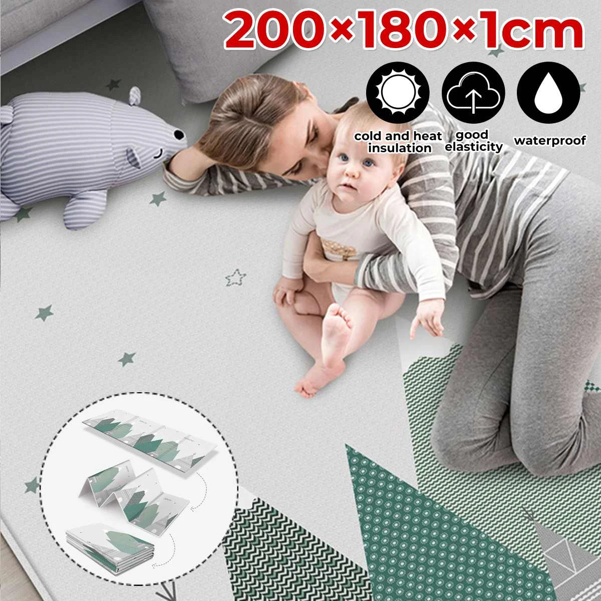

200x180cm Waterproof Kids Carpet Play Mat Foldable Infant Baby Crawling Playmat Educational Soft Non-slip Floor Mat