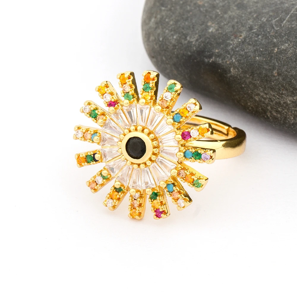 

Hot Selling Copper Cubic Zirconia Adjustable Ring Charm Rainbow Color Rings for Women Wedding New Year Love Gifts Jewelry