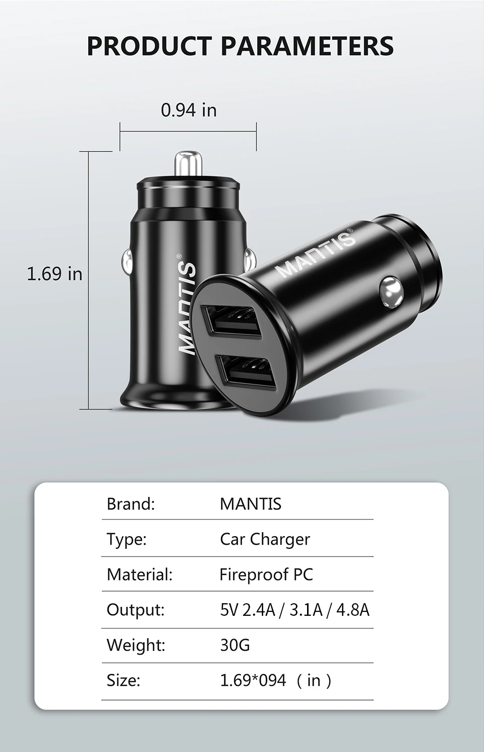 MANTIS USB Автомобильное зарядное устройство 4.8A Мини Автомобильный Адаптер зарядного устройства для телефона в автомобиле для samsung S10 Plus Xiaomi Redmi Note 7 iPhone 11 XR XS 8