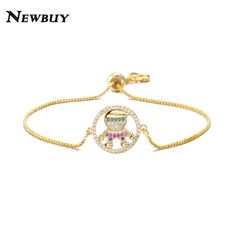 NEWBUY модный серебряный/золотой цвет милый мальчик и девочка Шарм Браслеты Микро Проложить прозрачный кубический цирконий Женский партии ювелирные изделия Прямая поставка - Окраска металла: NBSL492