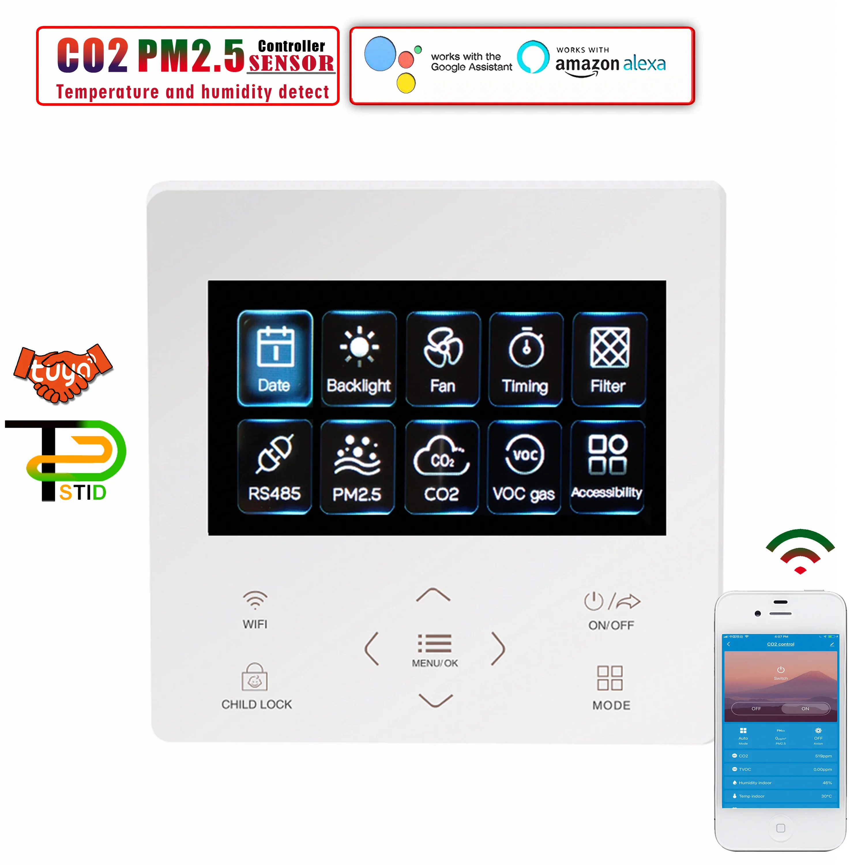 ЕС Wi-Fi контроль качества воздуха CO2 PM2.5 модуль для очистки грязного в помещении с