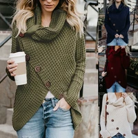 women turtleneck sweaters winter casual irregular oversized knitted pullovers streetwear buttons long sleeve solid female jumper