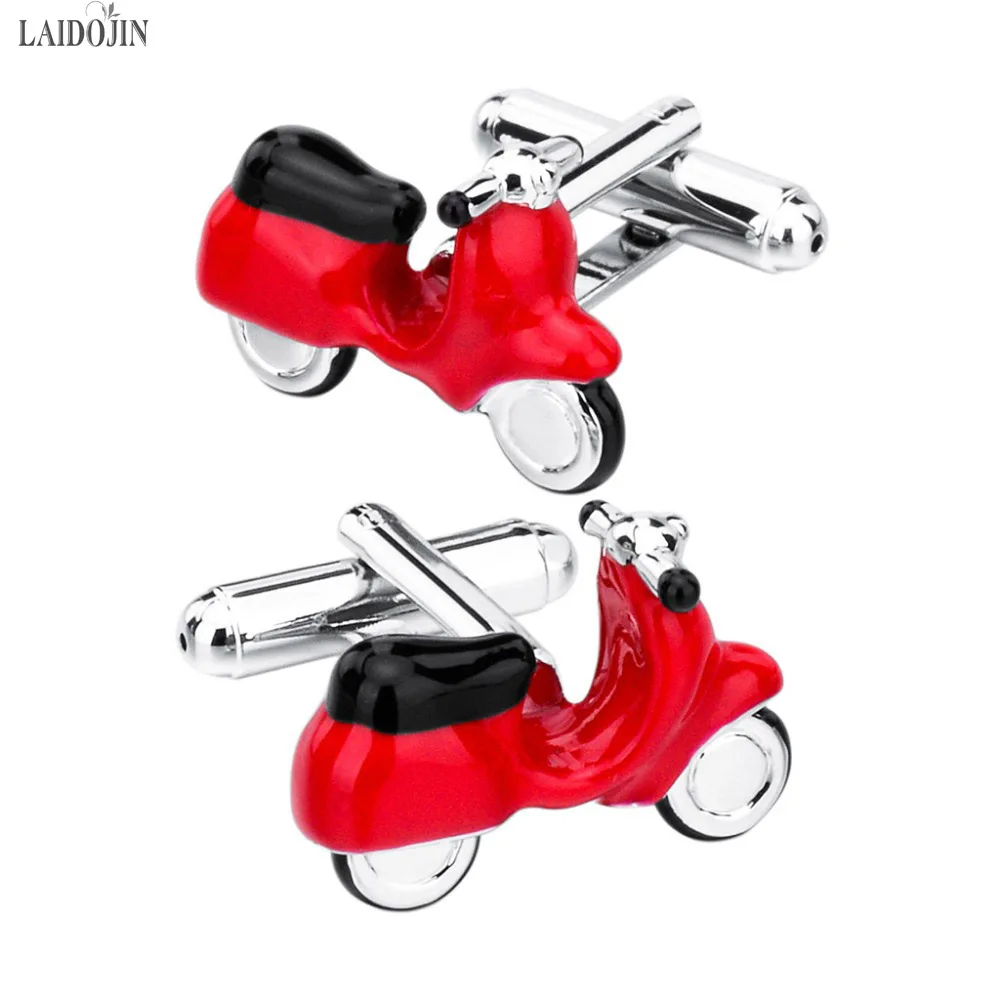 LAIDOJIN Fashion Red Enamel 3D Motorbike Model Cufflinks for Mens High Quality Shirt Cuffs  Brand Cuff links Male Accessories