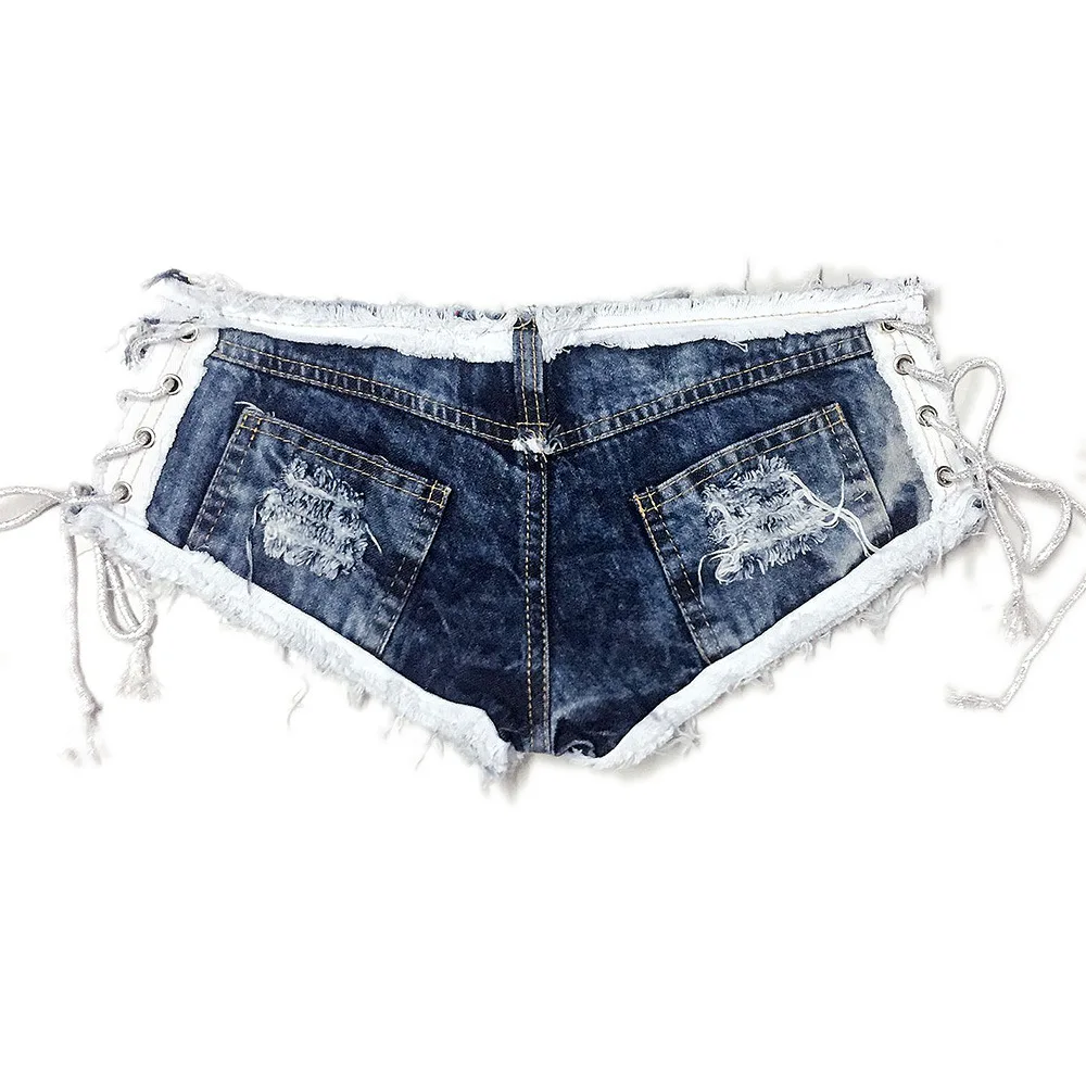 

2020 New Arrival Female Fashion Sexy Summer Women Denim Low Waists Ripped Banadage Band Hot Night Club Sexy Denim Shorts