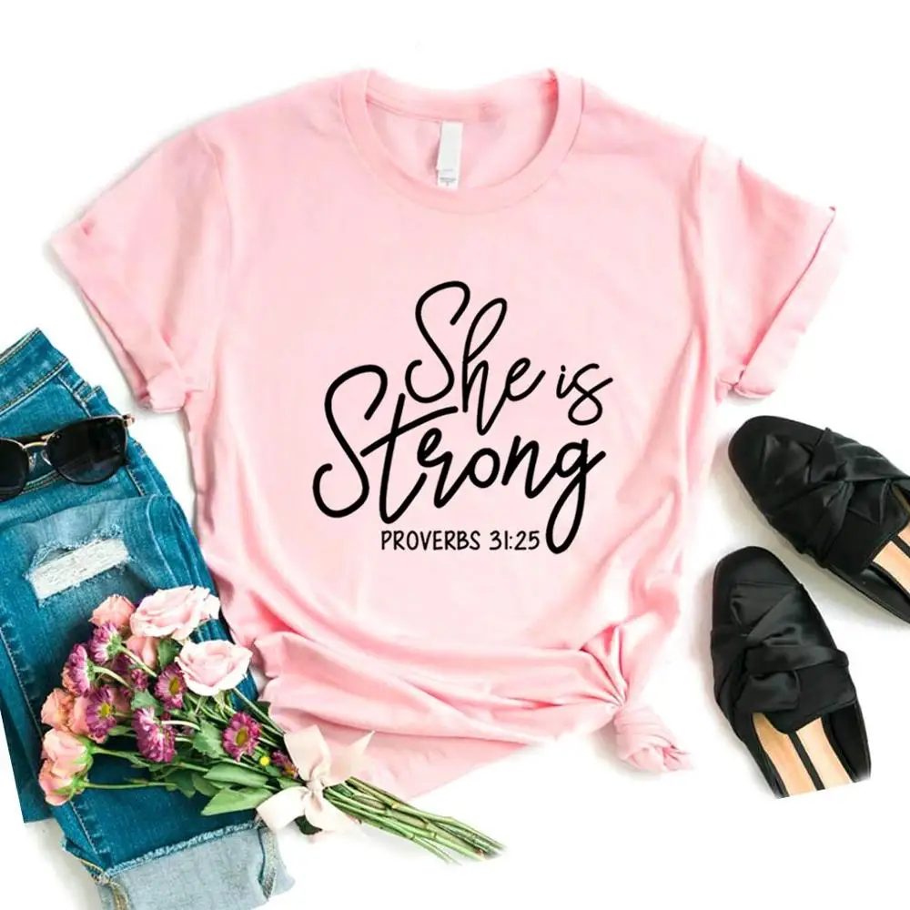 

Women T Shirt She Is Strong Letters Print Tshirt Women Short Sleeve O Neck Loose T-shirt Ladies Summer Causal Tee Shirt Clothes