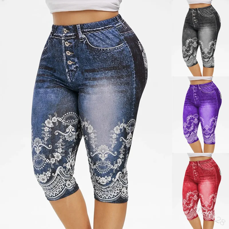 Модные женские джинсовые леггинсы с принтом для повседневной носки и йоги хип